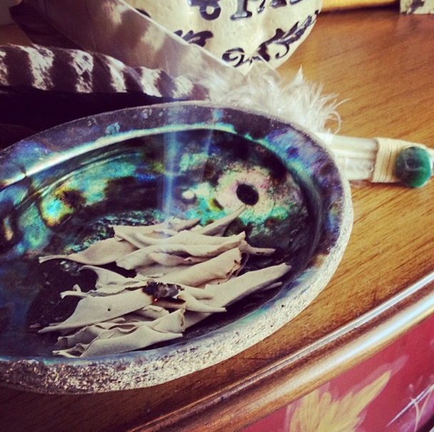 I handmade my sage fan and added a green aventurine crystal to the handle