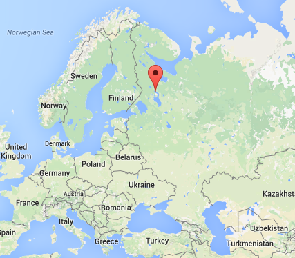 Location of Shun'ga village, Karelia, Russia. Credit: Google Maps.
